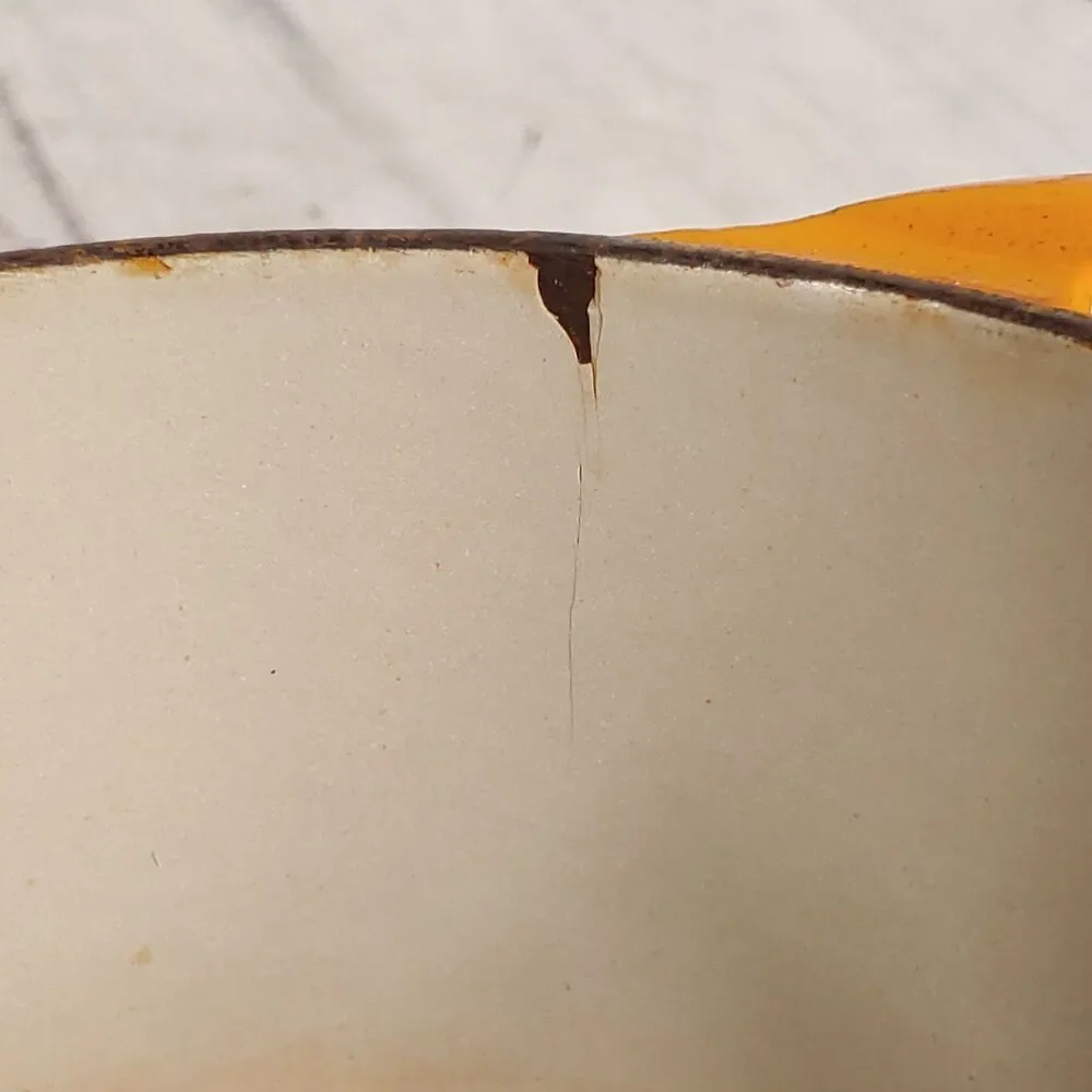VINTAGE Cousances #16 ENAMELED Cast Iron Sauce Pan - Pot Orange w/ Lid - France